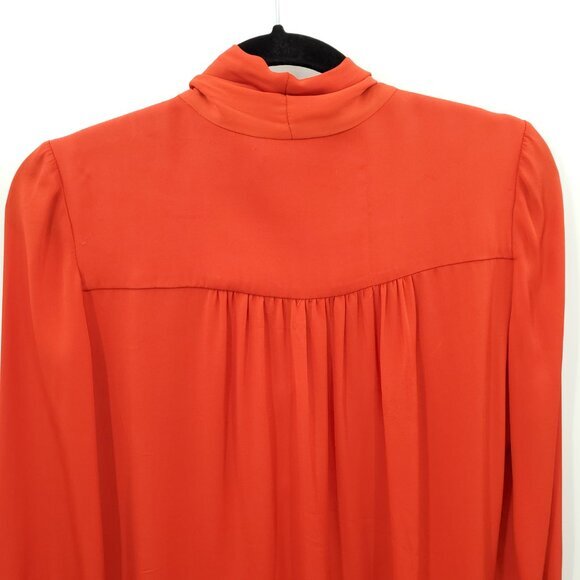 Milly Gathered Tie Neck Silky Long Sleeve Blouse L Red - Picture 11 of 16